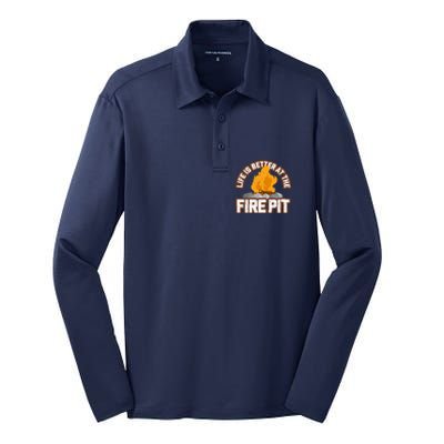 Campfire Life Is Better At The Firepit Camping Campsite Fire Silk Touch Performance Long Sleeve Polo