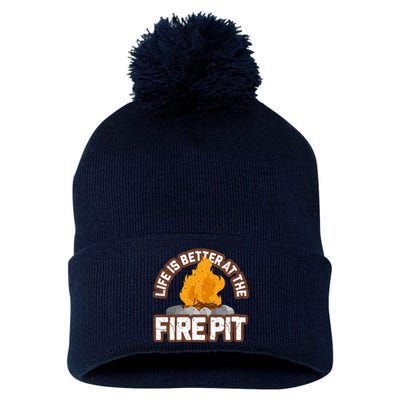 Campfire Life Is Better At The Firepit Camping Campsite Fire Pom Pom 12in Knit Beanie