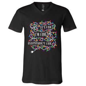 Christmas Lights IM Fine Everything Is Fine Ugly Christmas V-Neck T-Shirt