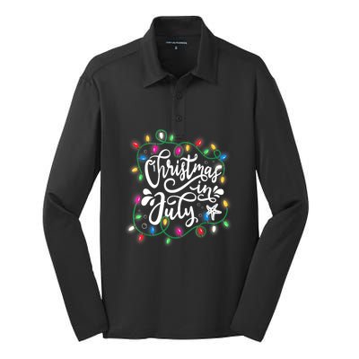 Christmas Lights In July Funny Summer Xmas Gift Silk Touch Performance Long Sleeve Polo