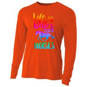 Cute Life Is Better With Horses Horseback Riding Gift Cooling Performance Long Sleeve Crew