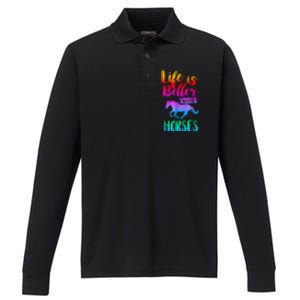 Cute Life Is Better With Horses Horseback Riding Gift Performance Long Sleeve Polo