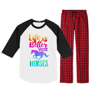 Cute Life Is Better With Horses Horseback Riding Gift Raglan Sleeve Pajama Set