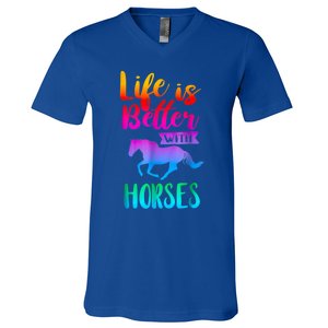 Cute Life Is Better With Horses Horseback Riding Gift V-Neck T-Shirt