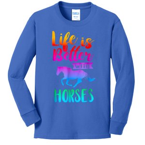 Cute Life Is Better With Horses Horseback Riding Gift Kids Long Sleeve Shirt