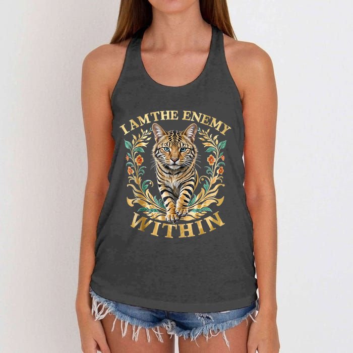 Cat Lovers I Am The Enemy Within Funny I Am The Enemy Within Women's Knotted Racerback Tank