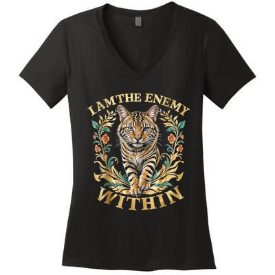 Cat Lovers I Am The Enemy Within Funny I Am The Enemy Within Women's V-Neck T-Shirt