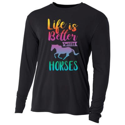 Cute Life Is Better With Horses Horseback Riding Cooling Performance Long Sleeve Crew