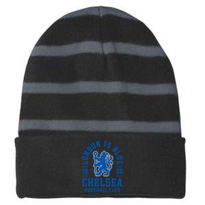 Cool London Is Blue Chelsea Football Soccer Club Striped Beanie with Solid Band