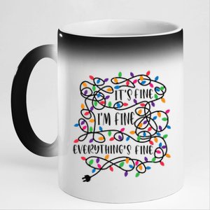 Christmas Lights Im Fine Everything Is Fine Ugly Christmas 11oz Black Color Changing Mug