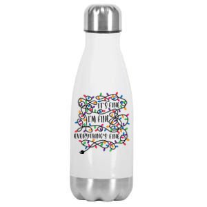 Christmas Lights Im Fine Everything Is Fine Ugly Christmas Stainless Steel Insulated Water Bottle