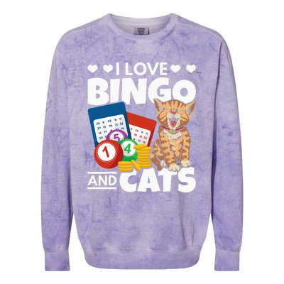 Cat Lover I Love Bingo And Cats Gambling Bingo Player Bingo Colorblast Crewneck Sweatshirt