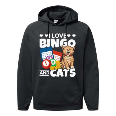 Cat Lover I Love Bingo And Cats Gambling Bingo Player Bingo Performance Fleece Hoodie