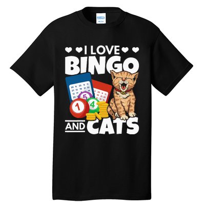 Cat Lover I Love Bingo And Cats Gambling Bingo Player Bingo Tall T-Shirt