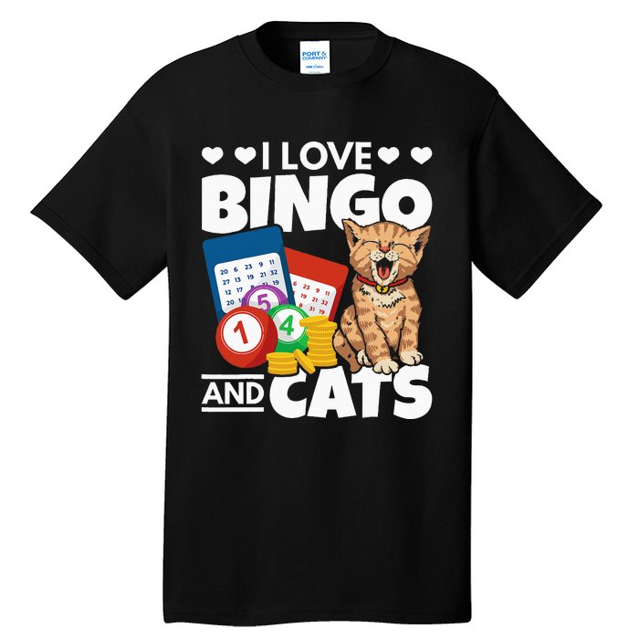 Cat Lover I Love Bingo And Cats Gambling Bingo Player Bingo Tall T-Shirt