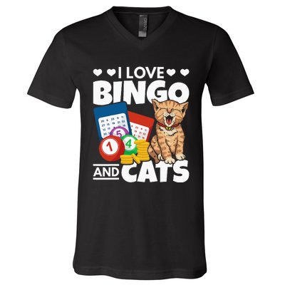 Cat Lover I Love Bingo And Cats Gambling Bingo Player Bingo V-Neck T-Shirt