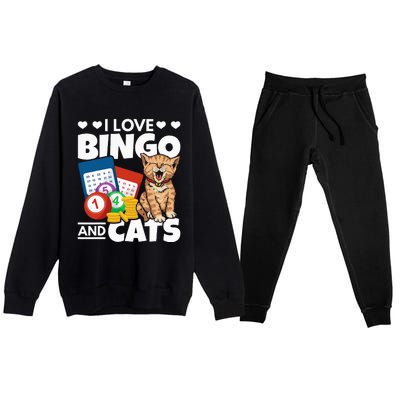 Cat Lover I Love Bingo And Cats Gambling Bingo Player Bingo Premium Crewneck Sweatsuit Set