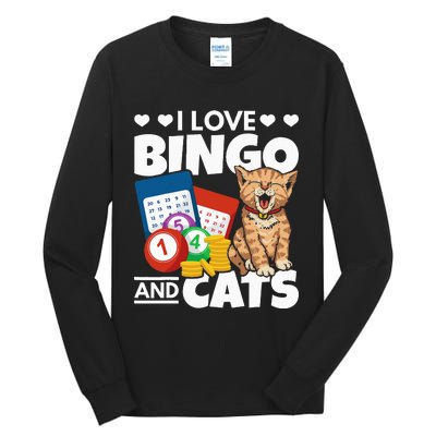 Cat Lover I Love Bingo And Cats Gambling Bingo Player Bingo Tall Long Sleeve T-Shirt