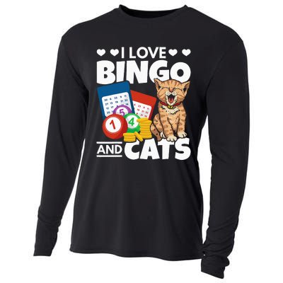 Cat Lover I Love Bingo And Cats Gambling Bingo Player Bingo Cooling Performance Long Sleeve Crew