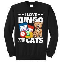 Cat Lover I Love Bingo And Cats Gambling Bingo Player Bingo Tall Sweatshirt