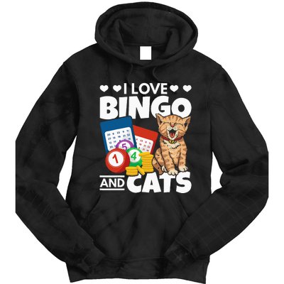 Cat Lover I Love Bingo And Cats Gambling Bingo Player Bingo Tie Dye Hoodie