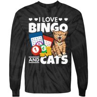 Cat Lover I Love Bingo And Cats Gambling Bingo Player Bingo Tie-Dye Long Sleeve Shirt