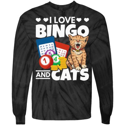 Cat Lover I Love Bingo And Cats Gambling Bingo Player Bingo Tie-Dye Long Sleeve Shirt