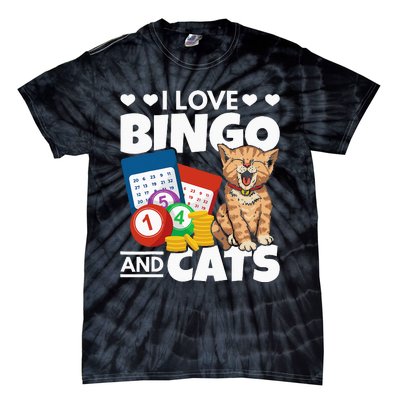 Cat Lover I Love Bingo And Cats Gambling Bingo Player Bingo Tie-Dye T-Shirt