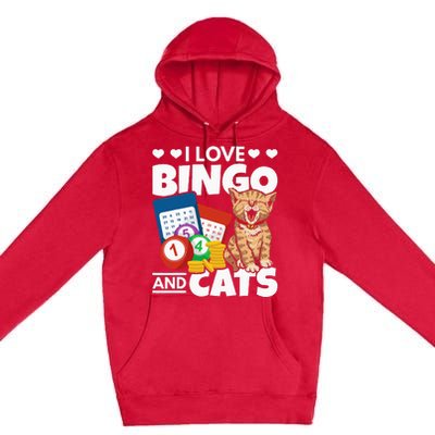 Cat Lover I Love Bingo And Cats Gambling Bingo Player Bingo Premium Pullover Hoodie