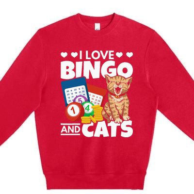 Cat Lover I Love Bingo And Cats Gambling Bingo Player Bingo Premium Crewneck Sweatshirt