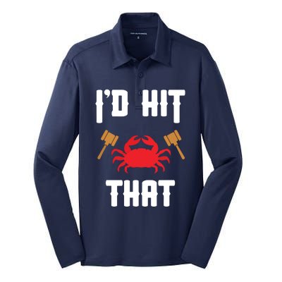 Crab Lovers I'd Hit That Funny Maryland Seafood Fan Silk Touch Performance Long Sleeve Polo