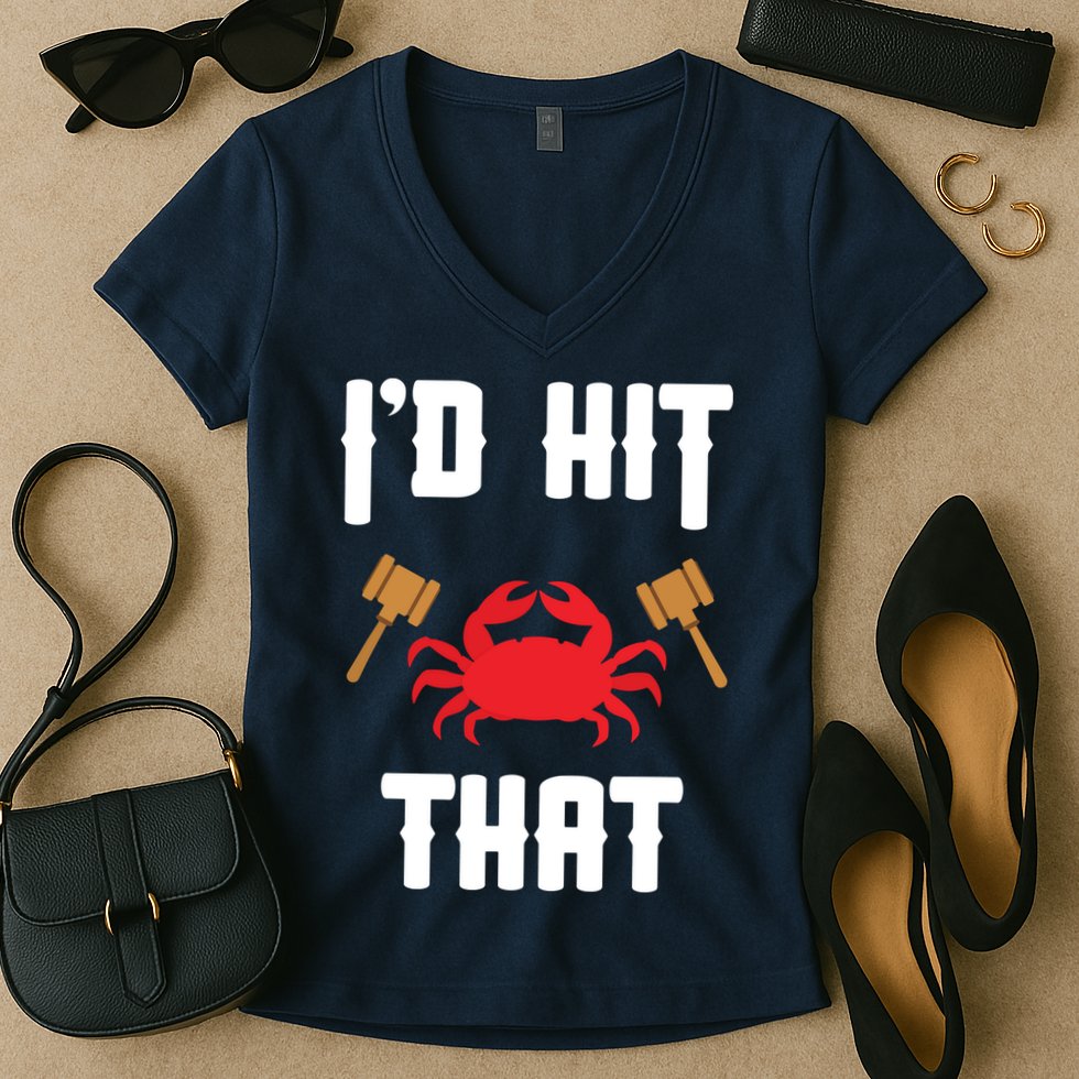 Crab Lovers I'd Hit That Funny Maryland Seafood Fan Women's V-Neck T-Shirt