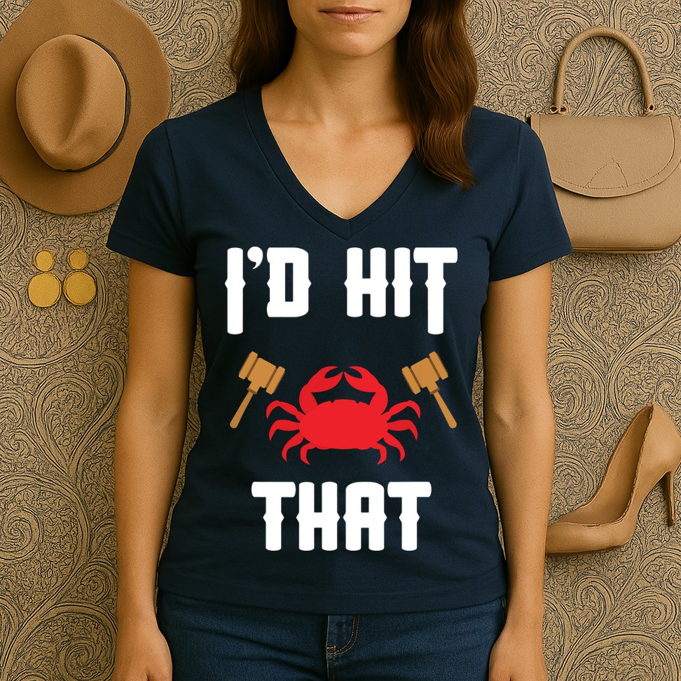 Crab Lovers I'd Hit That Funny Maryland Seafood Fan Women's V-Neck T-Shirt