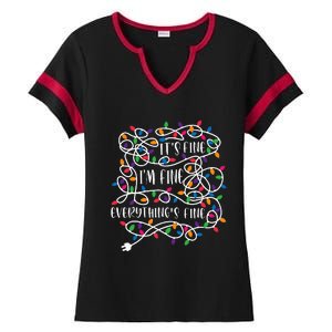 Christmas Lights IM Fine Everything Is Fine Ugly Christmas Ladies Halftime Notch Neck Tee