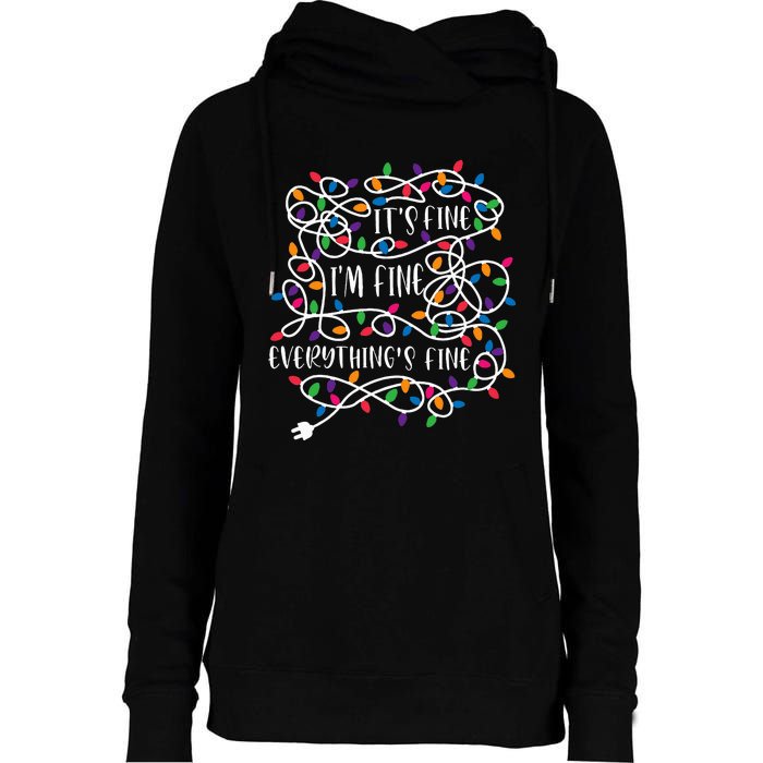 Christmas Lights IM Fine Everything Is Fine Ugly Christmas Womens Funnel Neck Pullover Hood