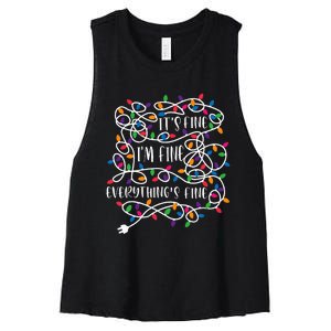 Christmas Lights IM Fine Everything Is Fine Ugly Christmas Women's Racerback Cropped Tank