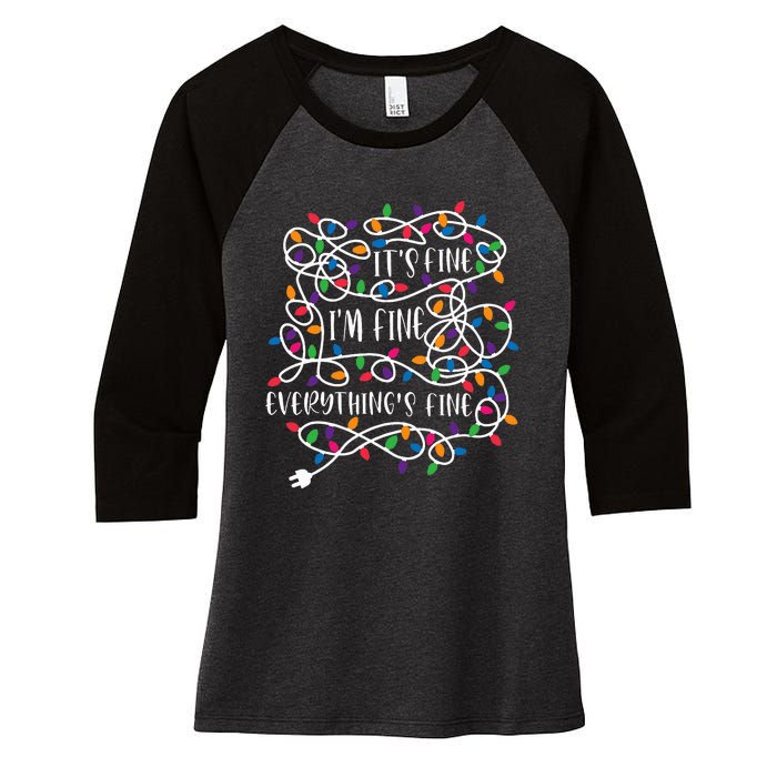 Christmas Lights IM Fine Everything Is Fine Ugly Christmas Women's Tri-Blend 3/4-Sleeve Raglan Shirt