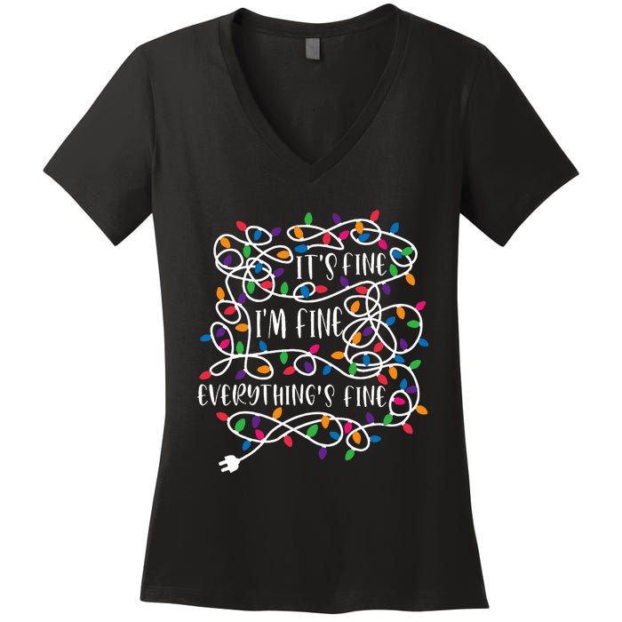 Christmas Lights IM Fine Everything Is Fine Ugly Christmas Women's V-Neck T-Shirt