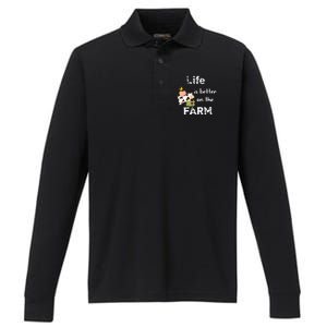 Cute Life Is Better On Farm Farmer Funny Farm Life Tee Performance Long Sleeve Polo