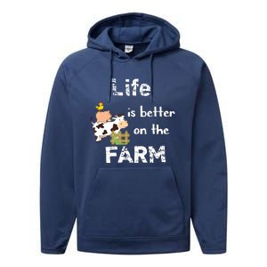 Cute Life Is Better On Farm Farmer Funny Farm Life Tee Performance Fleece Hoodie