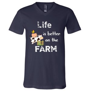 Cute Life Is Better On Farm Farmer Funny Farm Life Tee V-Neck T-Shirt