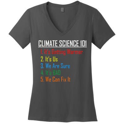 Climate Science 101 Climate Change Facts We Can Fix It Women's V-Neck T-Shirt