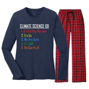 Climate Science 101 Climate Change Facts We Can Fix It Women's Long Sleeve Flannel Pajama Set 