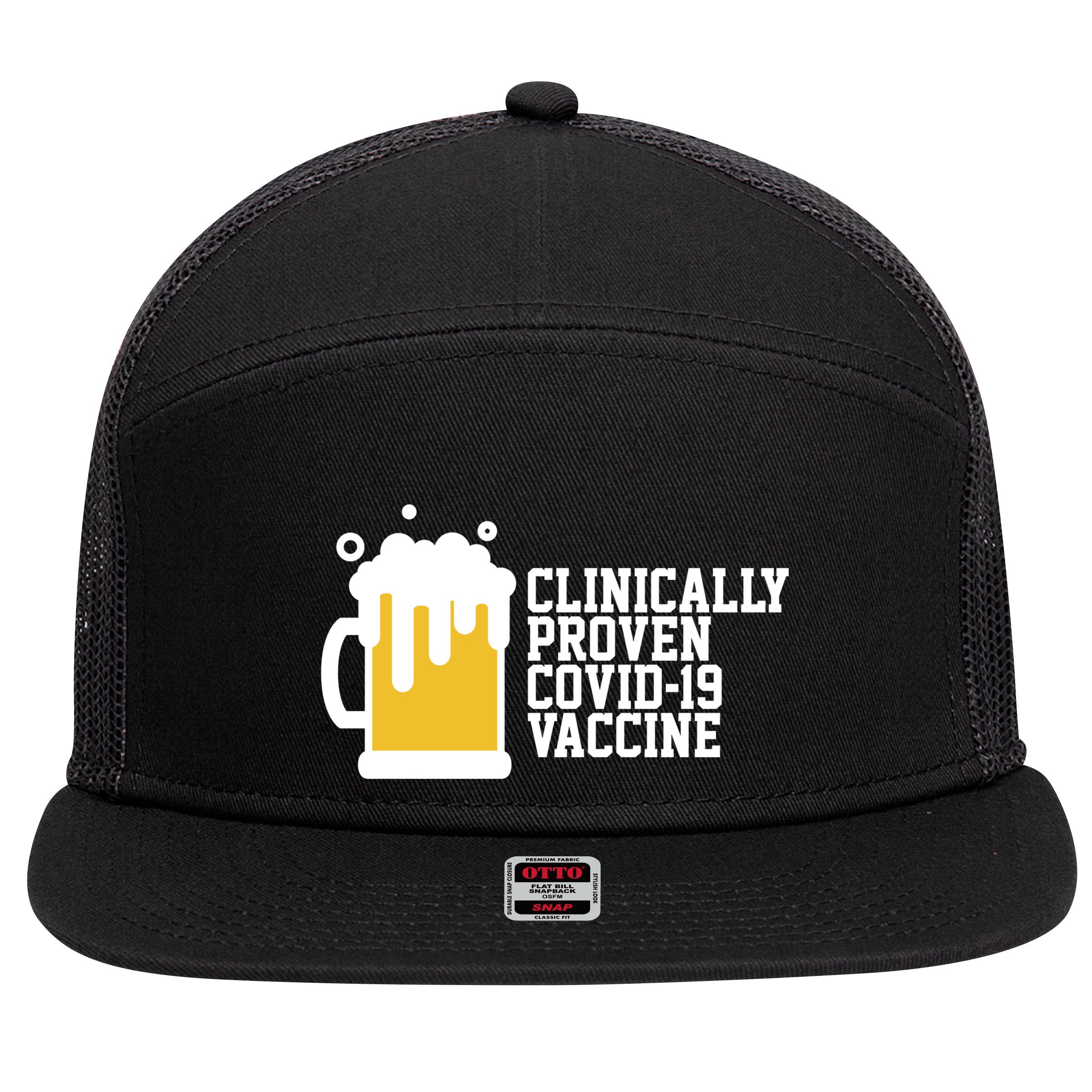 Clinically Proven covid-19 Vaccine Funny 7 Panel Mesh Trucker Snapback Hat