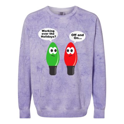 Christmas Lights Joke Light Bulb Working Off On Pun Colorblast Crewneck Sweatshirt