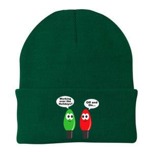 Christmas Lights Joke Light Bulb Working Off On Pun Knit Cap Winter Beanie