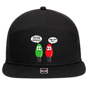 Christmas Lights Joke Light Bulb Working Off On Pun 7 Panel Mesh Trucker Snapback Hat