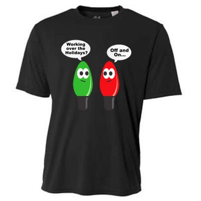 Christmas Lights Joke Light Bulb Working Off On Pun Cooling Performance Crew T-Shirt