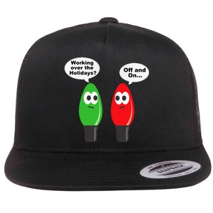 Christmas Lights Joke Light Bulb Working Off On Pun Flat Bill Trucker Hat