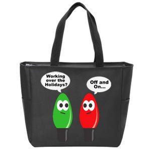 Christmas Lights Joke Light Bulb Working Off On Pun Zip Tote Bag